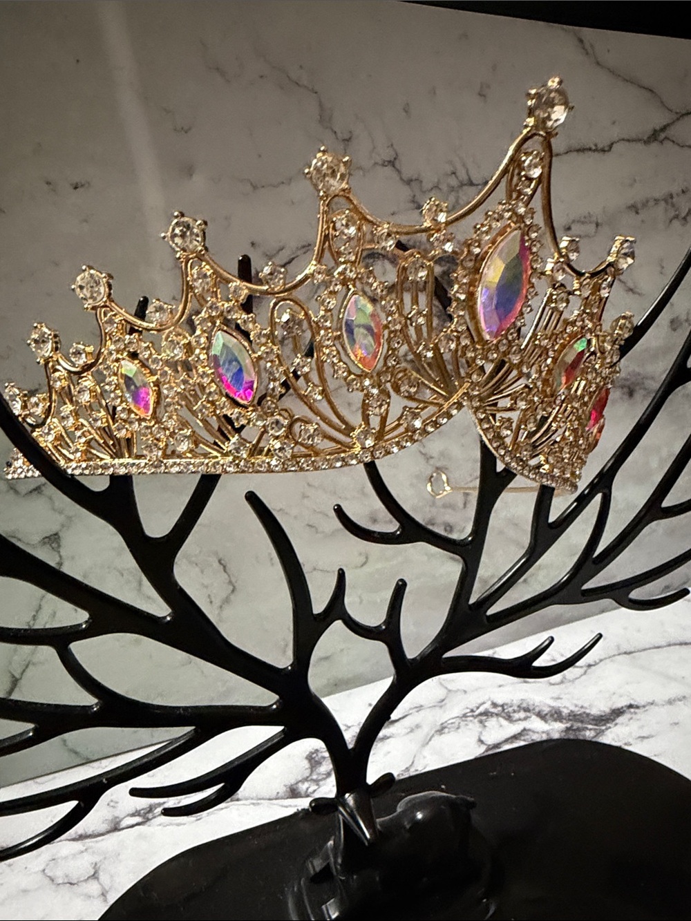 Gold Tiara with Iridescent Rhinestone Accents NWT - Picture 11 of 14